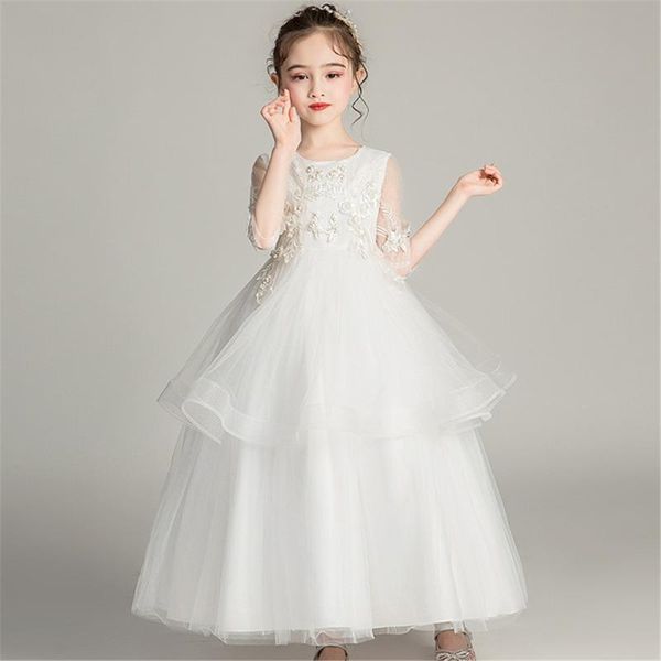 

girl's dresses white flower bridesmaid dress for girl party wedding costume children elegant girls princess kids vestidos, Red;yellow