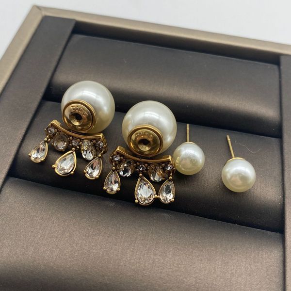 

fashion hoop pearl earrings with large diamond aretes orecchini for women party wedding lovers gift jewelry engagement with box in, Silver