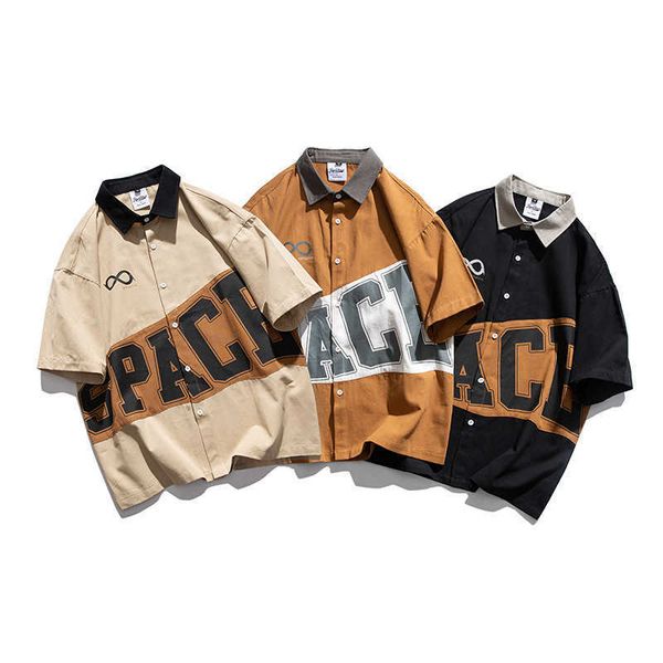

fashion shirt rhodeston 2021 contrast big letter print trendy short sleeve men's and women's neutral summer, White;black