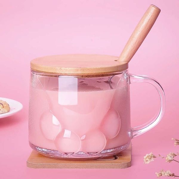 

cat paw cup transparent glass mug handle coffee morning milk tea cup cute juice glass drinkware novelty gift for friend