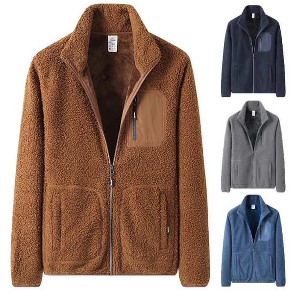 

men's jackets 2021 autumn winter mens outdoor sports outerwear coral fleece jacket male zipper coats stand collar solid arrive luxury, Black;brown