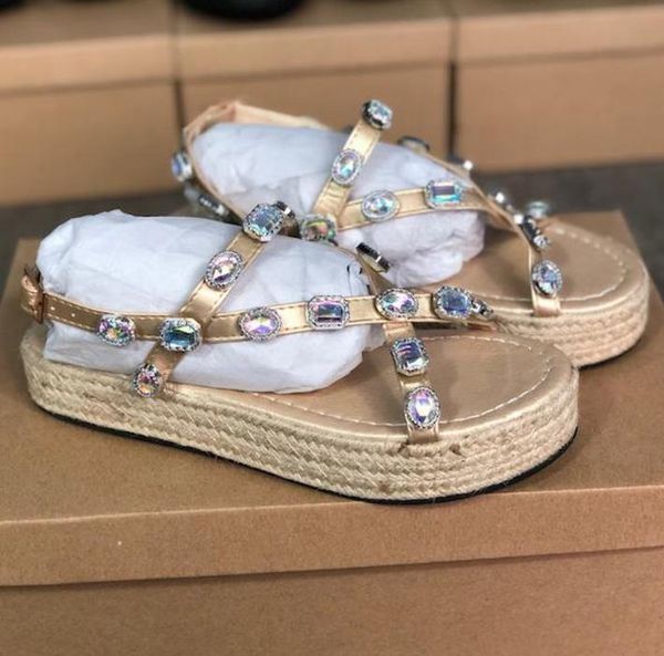 

designer new arrivals women's leather platform sandals with rhinestones women's summer sandals and slippers sandals banquet shoes, Black