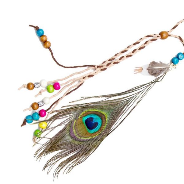 

hippie carnival headwear boho feather headband bohemian peacock headpiece party beaded rope waistband women hairband jllisb