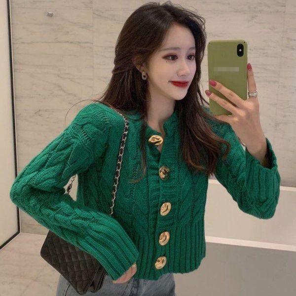 

women's knits & tees women 2021 autumn winter korean o-neck short knitted coats female sweater jackets ladies solid color cardigan oute, White