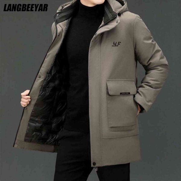 

grade warm winter designer brand luxury quality hooded casual fashion parka jacket men windbreaker coats clothes, Black