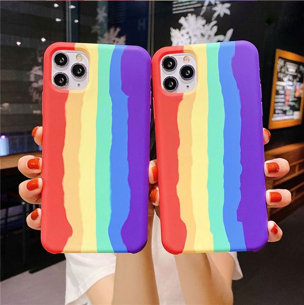 

ins art rainbow liquid silicone phone case for iphone 11 pro max x xs xr gel rubber cover for iphone 7 8 plus se 2020 lgbt group