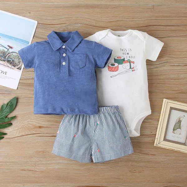 

clothing sets baby toddle kid summer cartoon t-shirt with romper+short boy leisure sports outfits set born children clot, White