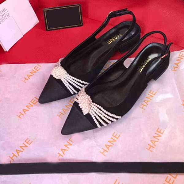 

women's shoes 2022 spring and summer french fairy style pointed pearl single net red same black thin shallow mouth flat bottom women&#0