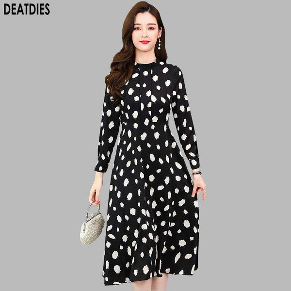 

casual dresses arrival spring summer women dress fashion black print womens long sleeve mid wasit office lady elegant female 2021, Black;gray