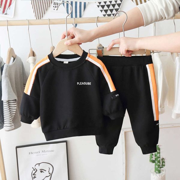 

2021 boys' sports korean suit baby 2-piece spring sweater cover children's trendy clothes pants, White