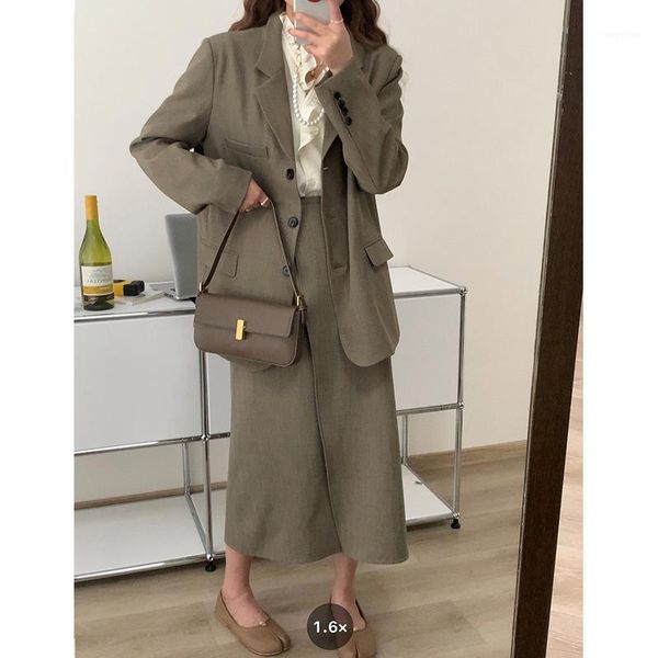 

women's tracksuits designer autumn temperament leisure suit korean coat two-piece skirt, Gray