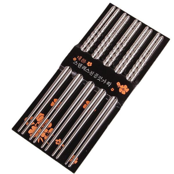 

5 pairs stainless steel square chopsticks chinese stylish healthy light weight chinese chopsticks metal non-slip design kitchen