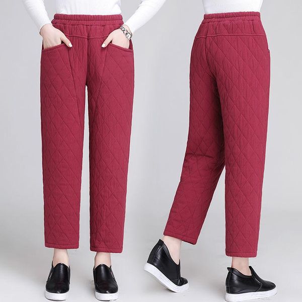 

women's pants & capris 2021 women winter plus size high waist stretch thick solid skinny warm velvet pencil lady loose casual trousers, Black;white