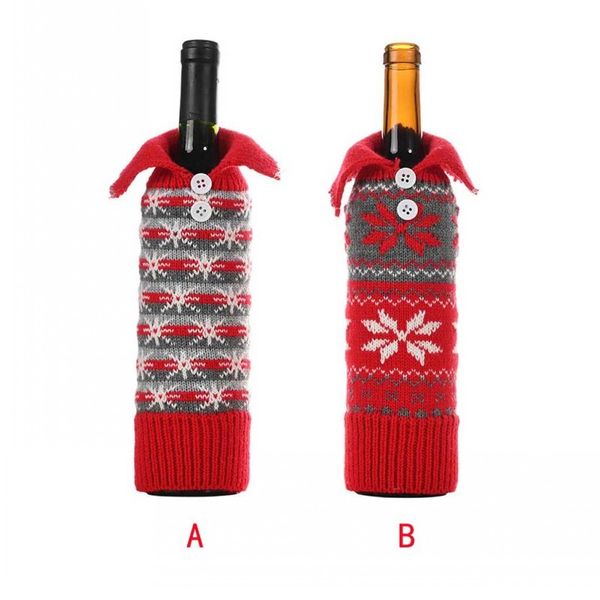 Borsa per tappo di bottiglia natalizia lavorata a maglia con bottoni a forma di fiocco di neve, design creativo, decorazione per la tavola di Natale, borsa per bottiglia di vino