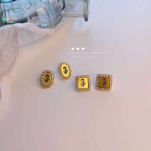 

style earrings female oval lace rose earrings personalized simple