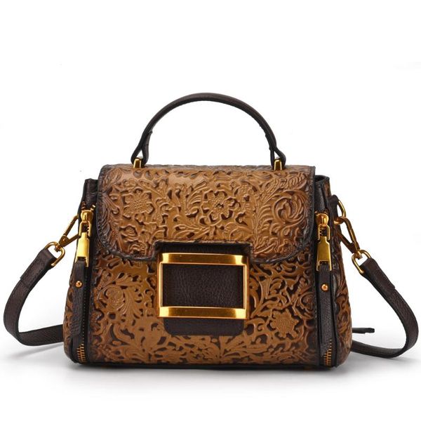 

yourseason 2021 retro cow leather ladies handmade embossed flower handbag casual women shoulder messenger bags