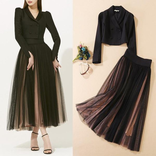 

two piece dress ol commuter temperament 2021 spring suit collar short coat white gauze skirt fashion business attire