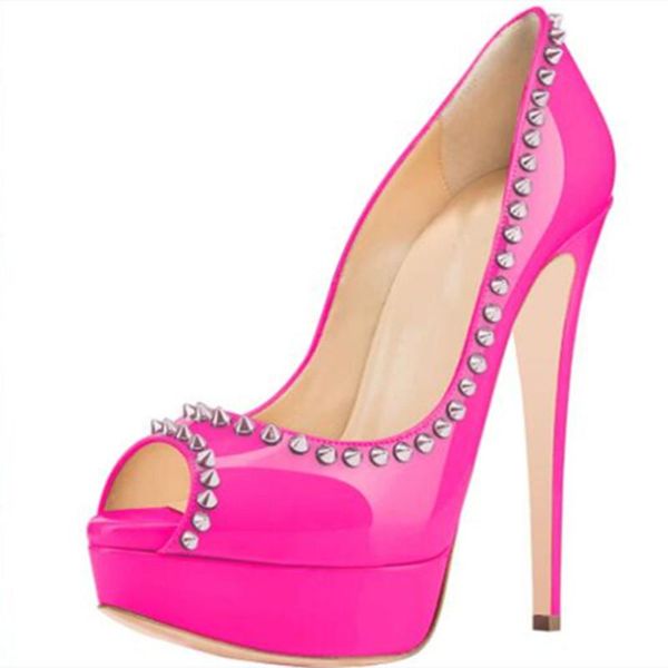 

dress shoes shofoo shoes.fashion women's shoes, rivet decoration, about 14.5cm high heel shoes. peep toe pumps.size:34-45, Black