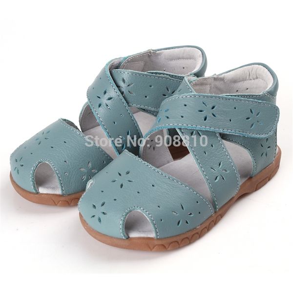 sandali per ragazze in vera pelle scarpe da bambino morbide blu punta chiusa scarpe estive sandali gladiatore ritagli di fiori SandQ baby 210226