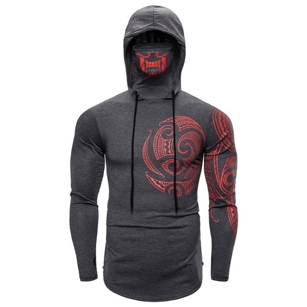 

long sleeve men's hoodies with print mask black gray elasticity coat moto biker style cool sweatshirts men thin hoodies 201128