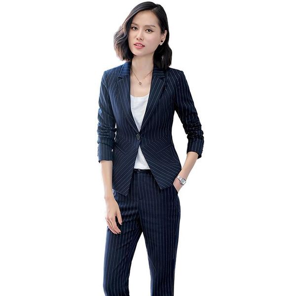 

new fashion pant suits striped spring female sets single button blazer jacket slim pants 2 pieces set female work wear 2021 w51, Gray