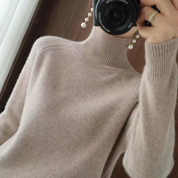 

turtleneck sweaters women autumn solid long sleeve knitted pullovers female thick loose cashmere bottoming shirt jumpers, White;black