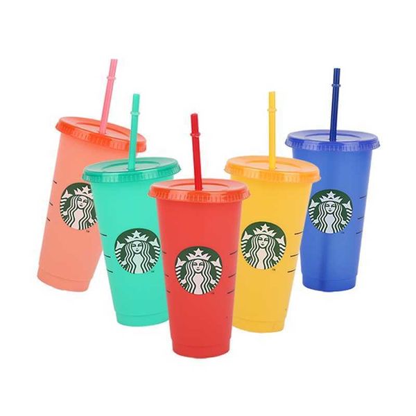 

ready stock new starbucks straw cup reusable starbucks color changing cold cup plastic cup with lid oz
