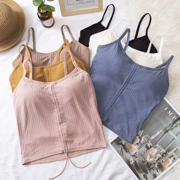 

drawstring one-piece all-match crop simple breathable underwear women camisole camisoles & tanks, Black;white