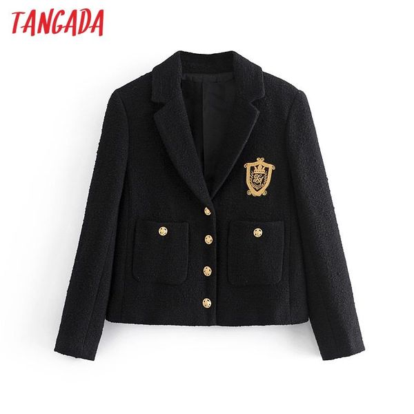 

women's suits & blazers tangada women embroidery crop tweed blazer female long sleeve elegant jacket ladies formal 3h206, White;black