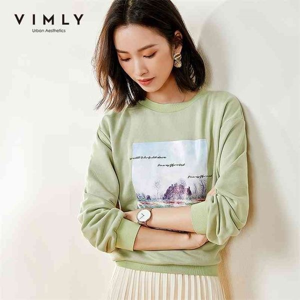 

vimly sweatshirt women fashion embroidery print o neck autumn clothes casual female hoodies pullovers sudaderas f0110 210909, Black