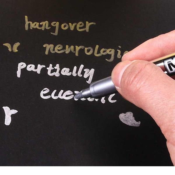 

1.5mm diy metalic marker pens permanent paint metal fabric markers pens sharpie gold silver craftwork pen art painting qylpyx