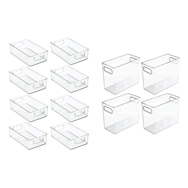 

12x plastic kitchen pantry cabinet, refrigerator or er storage bin with handles