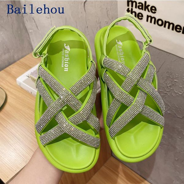 

sandals 2021 women shoes open toe ladies thin belt casual females outdoor rhinestones fashion for lady flats, Black