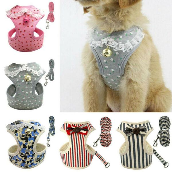 

dog collars & leashes fashion floral lace harness leash set soft mesh pet puppy vest lead for small medium breathable