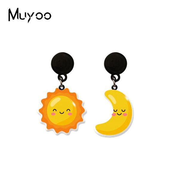 

dangle & chandelier 2021 cute cartoon weather sun and moon epoxy drop stud earrings kawaii earth star cloud planet black acrylic, Silver