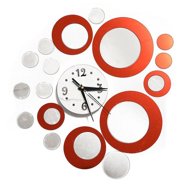 

3d crystal mirror effect wall clock circular composite diy modern circle design red