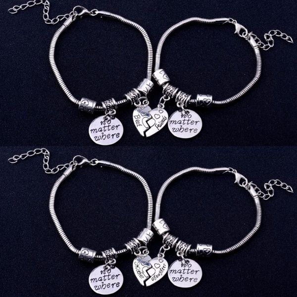 

charm bracelets 2pc/set no matter where broken heart charms mother daughter friends bracelet friendship jewelry family women bangle gifts, Golden;silver