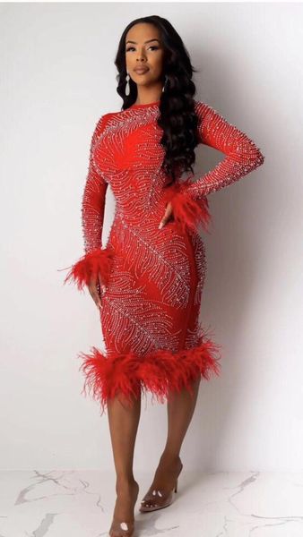

red long sleeve hollow out bodycon feather rayon bandage party dress reyh, White