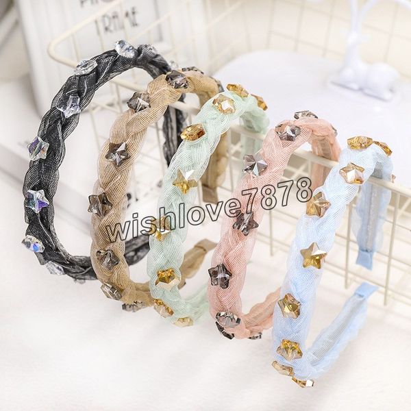 

vintage lace rhinestone headbands bezel hair bands for women braided headband turban hoop hair clips girls hair accessories opaska do, Silver