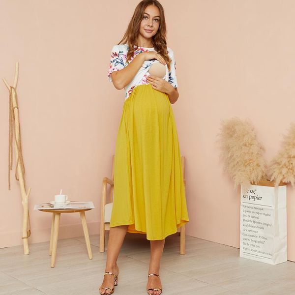 

maternity dresses arrivalmaternity round collar color block yellow short-sleeve nursing dress pregnancy clothes, White