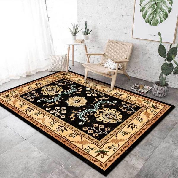 

persian style living room sofa carpet ethnic flower yellow black bedroom kitchen anti-slip floor mat corridor bathroom door rugs