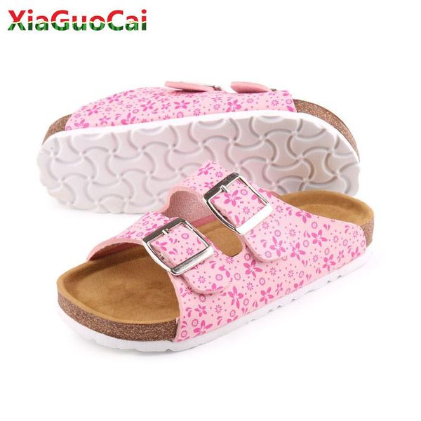 

slipper est summer girls cork slippers leisure print flower kids flip flops soft bottom children sandals baby girl non-slip shoes a90, Black;grey