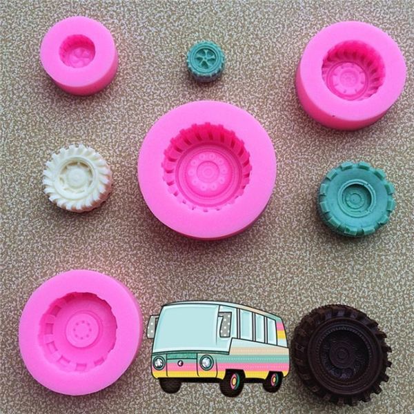 

baking moulds 4pcs/set tires wheel cartoon fondant cake molds chocolate mould kitchen sugarcraft decorating silicone mold