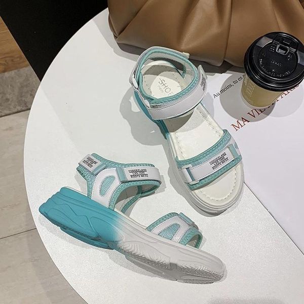 

mixed colors ankle strap casual modern platform sandals 2021 new fashion hook & loop open toes sports shoes girl beach shoes, Black
