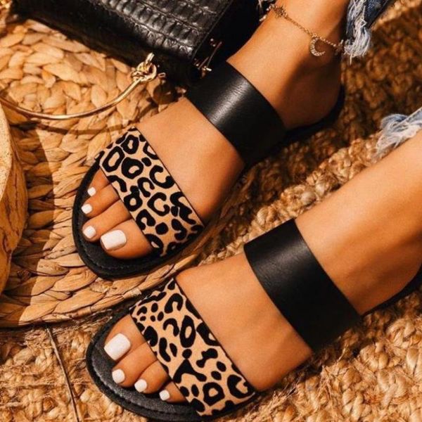 

slippers summer women outdoor casual beach sandals 2021 double-layer leather printed flat non-slip durable, Black