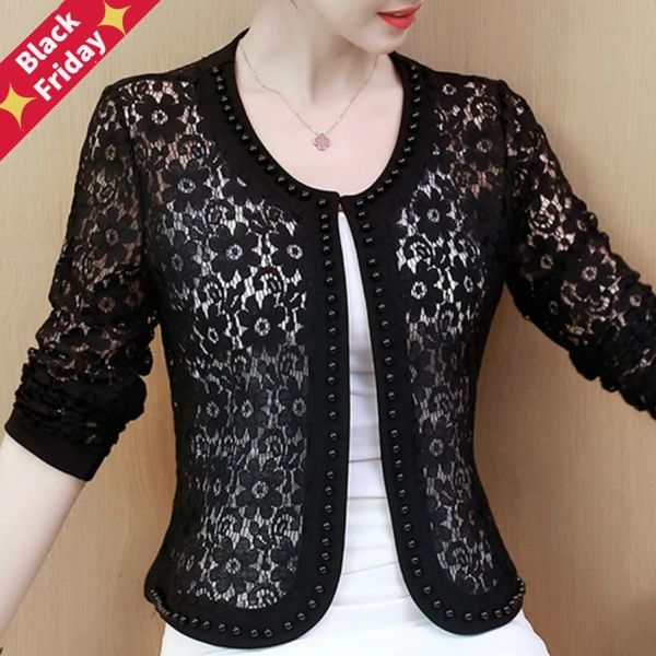 

women's jackets women jacket long sleeve black hollow lace fashion 2021 coats and clothing b239, Black;brown