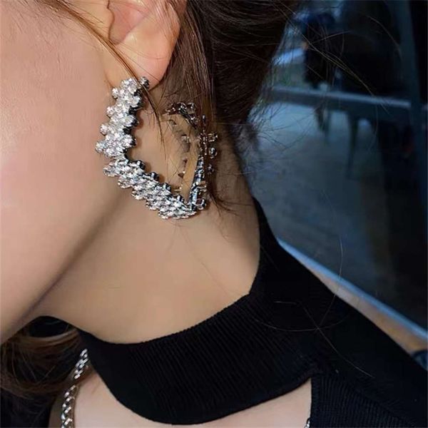 

hbp fashion geometric diamond with wind flash fashionable full drill, exaggerated atmosphere, personalized silver needle earrings for