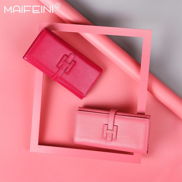 

wallet head leather lady's purse h buckle long hand bag mobile phone, Red;black