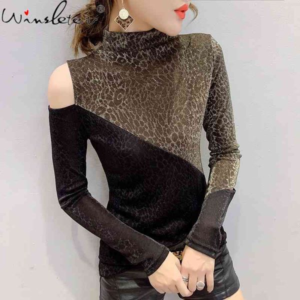 

women's t-shirt spring fall european clothes girls fashion leopard patchwork hollow out women all match tees t11222a irn, White