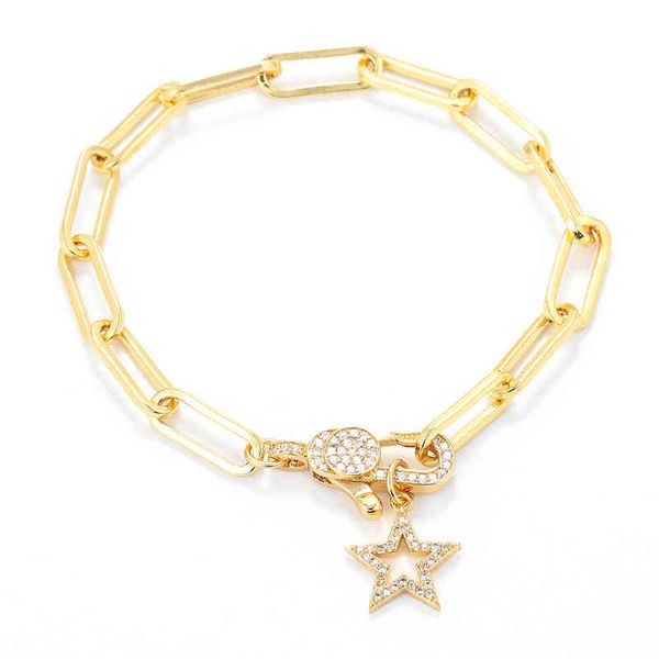 

fashion new women's bracelet geometry five pointed star hollowed out lobster buckle bracelet hip hop style hand decoration men, Golden;silver